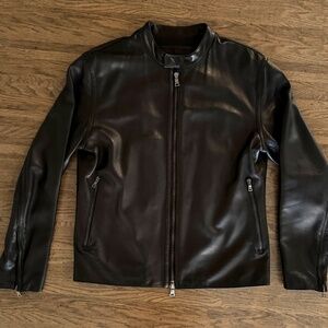 Marc New York Men's Black Genuine Leather Moto Jacket Coat - Large
